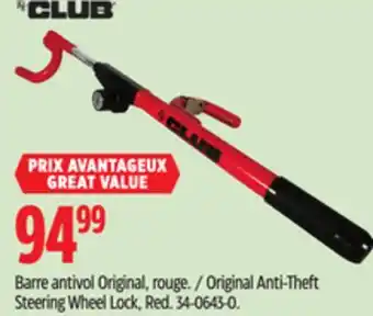 Canadian Tire CLUB Original Anti-Theft Steering Wheel Lock, Red offer