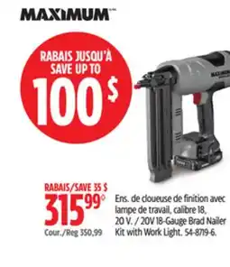 Canadian Tire Maximum 20V 18-Gauge Brad Nailer Kit with Work Light offer