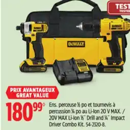 Canadian Tire Dewalt 20V MAX Li-Ion 1⁄2˝ Drill and 1⁄4˝ Impact Driver Combo Kit offer