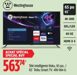 Canadian Tire Westinghouse 65˝ Roku Smart TV offer