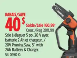 Canadian Tire 20V Pruning Saw, 5 with 2Ah Battery & Charger offer