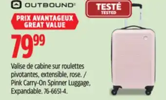 Canadian Tire Pink Carry-On Spinner Luggage offer