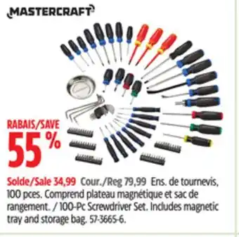 Canadian Tire Mastercraft 100-Pc Screwdriver Set. Includes magnetic tray and storage bag offer
