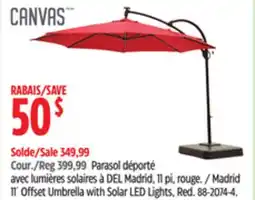 Canadian Tire CANVAS 11´ Offset Umbrella with Solar LED Lights, Red offer