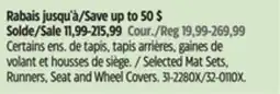 Canadian Tire Motomaster Selected Mat Sets, Runners, Seat and Wheel Covers offer