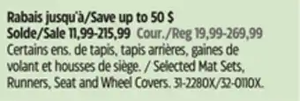Canadian Tire Motomaster Selected Mat Sets, Runners, Seat and Wheel Covers offer