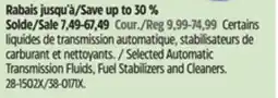 Canadian Tire MotoMaster Selected Automatic Transmission Fluids, Fuel Stabilizers and Cleaners offer