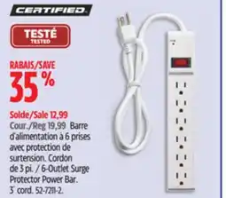 Canadian Tire CERTIFIED 6-Outlet Surge Protector Power Bar offer