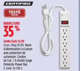 Canadian Tire CERTIFIED 6-Outlet Surge Protector Power Bar offer
