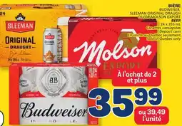 Marché Bonichoix BUDWEISER, SLEEMAN ORIGINAL DRAUGH OR MOLSON EXPORT BEER offer