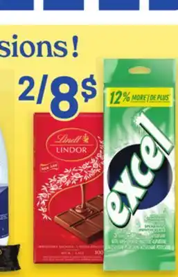 Uniprix LINDT LINDOR, SWISS CLASSIQUE Tablette de chocolat /Chocolat bar, EXCEL, JUICY FRUIT Gommes/Gums offer