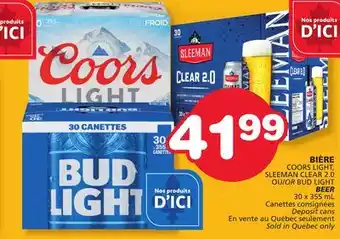 Marches Tradition COORS LIGHT, SLEEMAN CLEAR 2.0 OR BUD LIGHT BEER offer