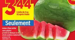 Maxi MELON D'EAU ENTIER SANS PÉPINS, ENVIRON | WHOLE SEEDLESS WATERMELON, 9 LB offer