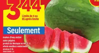 Maxi MELON D'EAU ENTIER SANS PÉPINS, ENVIRON | WHOLE SEEDLESS WATERMELON, 9 LB offer
