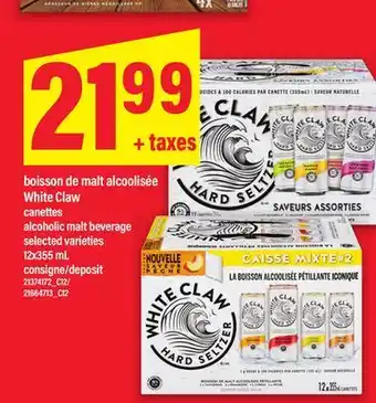 Maxi BOISSON DE MALT ALCOOLISÉE WHITE CLAW CANETTES | ALCOHOLIC MALT BEVERAGE, 12X355 ML offer