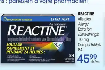 Uniprix REACTINE Allergies/Allergy Extra fort/Extra-strength 10 mg offer