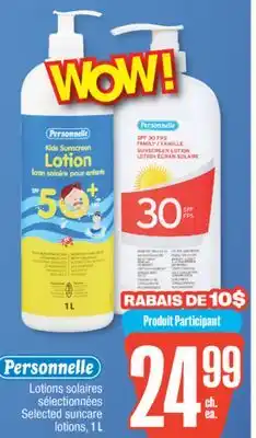 Jean Coutu PERSONNELLE Selected suncare lotions offer