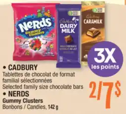 Jean Coutu CADBURY Selected family size chocolate bars, NERDS Gummy Clusters Candies offer