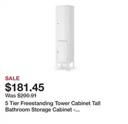 Bed Bath & Beyond 5 Tier Freestanding Tower Cabinet Tall Bathroom Storage Cabinet - White offer