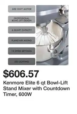 Bed Bath & Beyond Kenmore Elite 6 qt Bowl-Lift Stand Mixer with Countdown Timer, 600W offer