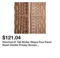 Bed Bath & Beyond HomCom 6' Tall Wicker Weave Four Panel Room Divider Privacy Screen - Natural Blonde Wood offer
