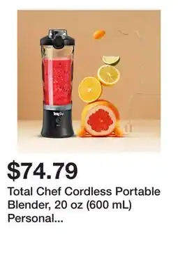 Bed Bath & Beyond Total Chef Cordless Portable Blender, 20 oz (600 mL) Personal Blender, USB Rechargeable, Black offer