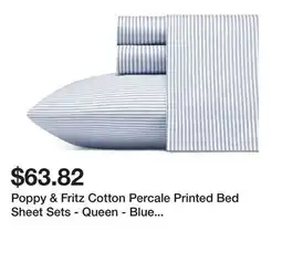 Bed Bath & Beyond Poppy & Fritz Cotton Percale Printed Bed Sheet Sets - Queen - Blue Stripe offer