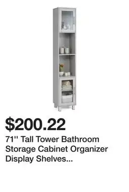 Bed Bath & Beyond 71'' Tall Tower Bathroom Storage Cabinet Organizer Display Shelves - Grey offer