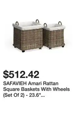 Bed Bath & Beyond SAFAVIEH Amari Rattan Square Baskets With Wheels (Set Of 2) - 23.6 x 23.6 x 21.6 offer