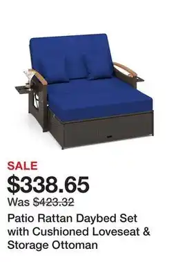 Bed Bath & Beyond Patio Rattan Daybed Set with Cushioned Loveseat & Storage Ottoman offer