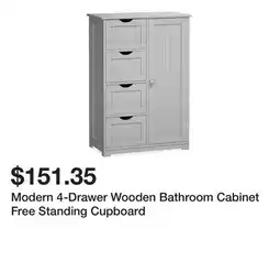 Bed Bath & Beyond Modern 4-Drawer Wooden Bathroom Cabinet Free Standing Cupboard offer