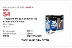 Costco Traditions Mega Sandwich Ice cream Sandwiches offer