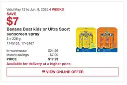 Costco Banana Boat kids or Ultra Sport sunscreen spray offer