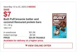 Costco Built Puff brownie batter and coconut flavoured protein bars offer