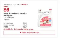 Costco Ivory Snow Liquid laundry detergent offer