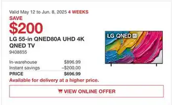 Costco LG 55-in QNED80A UHD 4K QNED TV offer