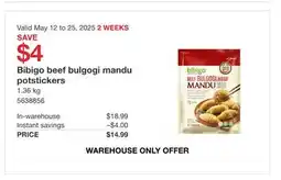 Costco Bibigo beef bulgogi mandu potstickers offer