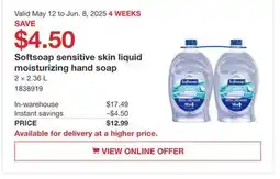 Costco Softsoap sensitive skin liquid moisturizing hand soap offer