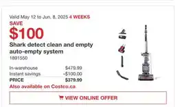 Costco Shark detect clean and empty auto-empty system offer