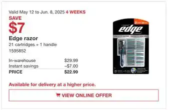 Costco Edge razor offer