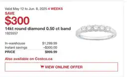 Costco 14kt round diamond 0.50 ct band offer