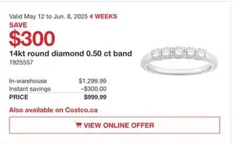 Costco 14kt round diamond 0.50 ct band offer