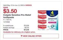 Costco Colgate Sensitive Pro-relief toothpaste offer