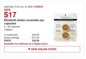 Costco Elizabeth Arden ceramide eye capsules offer