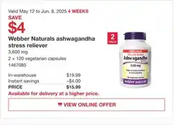 Costco Webber Naturals ashwagandha stress reliever offer