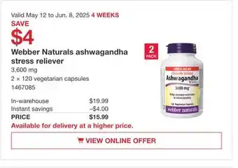 Costco Webber Naturals ashwagandha stress reliever offer