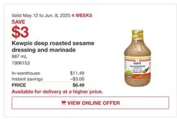 Costco Kewpie deep roasted sesame dressing and marinade offer