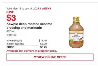 Costco Kewpie deep roasted sesame dressing and marinade offer