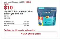 Costco Liquid I.V. firecracker popsicle electrolyte drink mix offer
