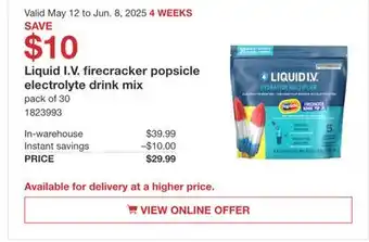 Costco Liquid I.V. firecracker popsicle electrolyte drink mix offer